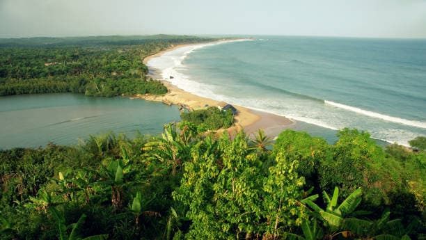 Aerial coastline view in Ghana